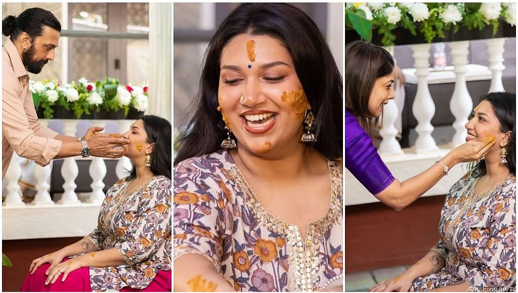 ಮಗಳ ಕೆನ್ನೆಗೆ ಅರಿಶಿನ ಹಚ್ಚಿದ ಕಿಚ್ಚ ಸುದೀಪ್