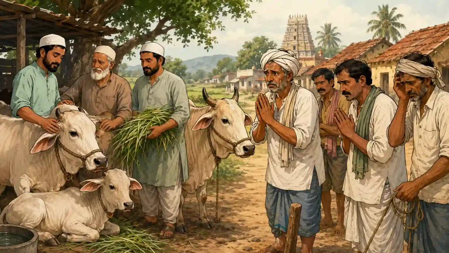 ವಿಚಿತ್ರ ತಿರುವು: ಹಸು ಕಾಪಾಡುತ್ತಿರುವ ಮುಸ್ಲಿಮರು, ಮಾರಾಟಕ್ಕೆ ಅರ್ಥಿಸುತ್ತಿರುವ ಹಿಂದೂ ರೈತರು bengal-cow-slaughter-law-hindu-farmers-muslim-bakrid